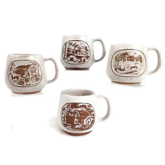 Goss Vintage Drip Glaze Pottery Mug Set-4 Pieces - Picture 1 of 8